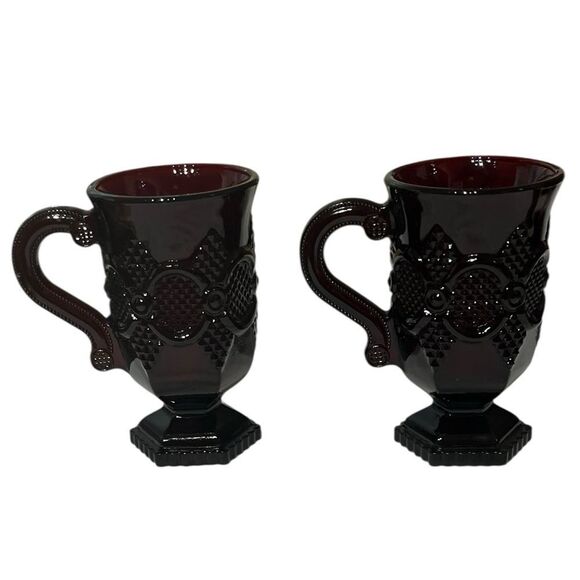Avon Vintage 1876 Cape Cod Collection Ruby Red Footed Mugs, Set of 2 - Picture 2 of 8
